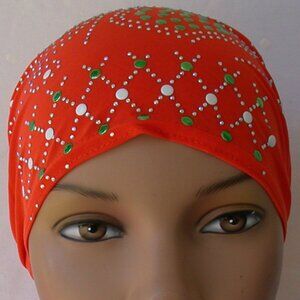 Orange Pre-Tied Stud Chemo Cap Slip On Bonnet Hijab Undercap #2